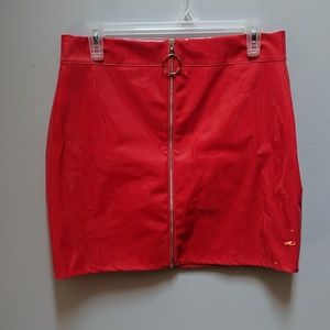 Red Faux Leather Skirt
